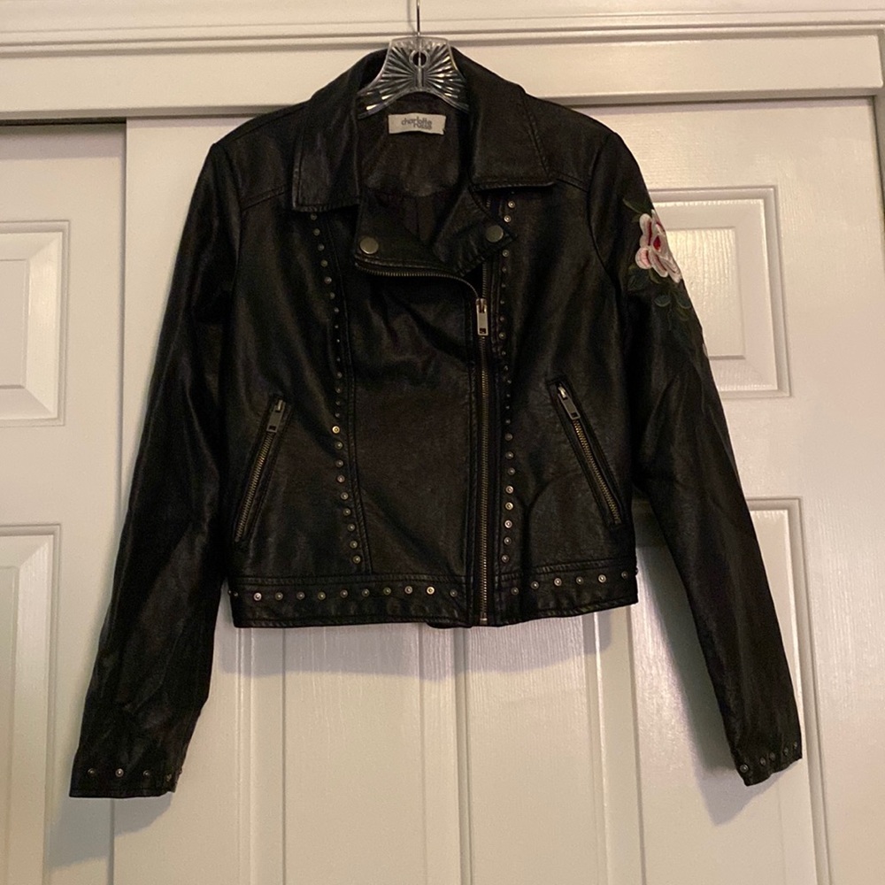 Charlotte Russe Faux Leather Embroidered Motorcycle Jacket